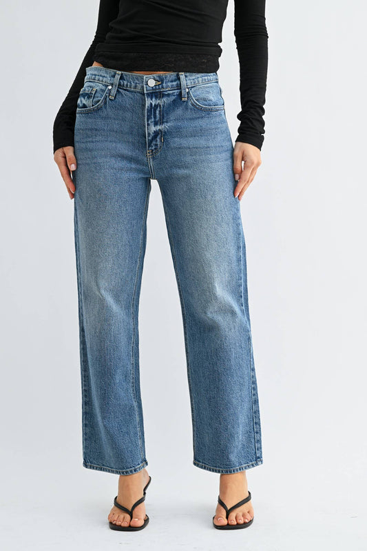 Mid Rise Ankle Straight Leg | Medium Wash