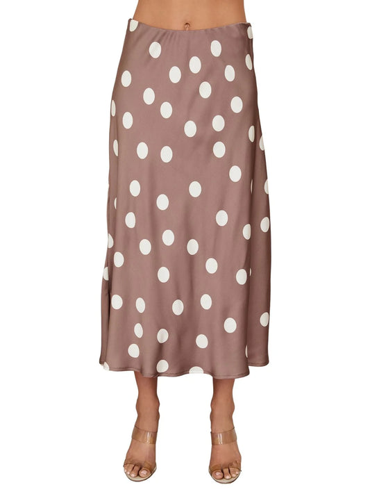 Polka Dot Midi Slip Skirt | Mocha-Cream