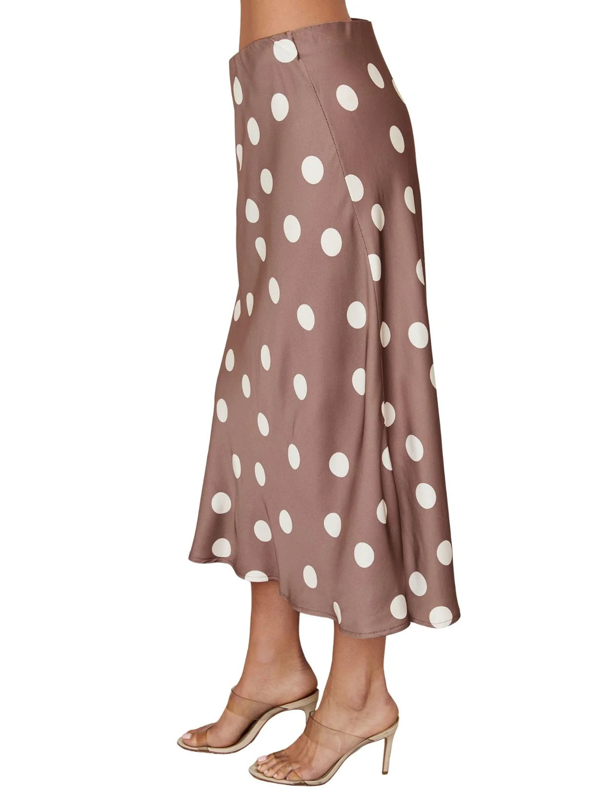 Polka Dot Midi Slip Skirt | Mocha-Cream