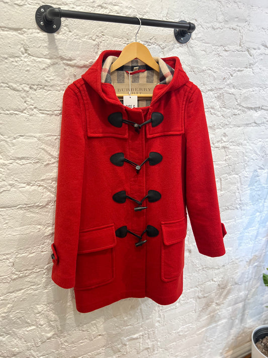 Burberry Brit Red Woolen Hood Duffle Coat