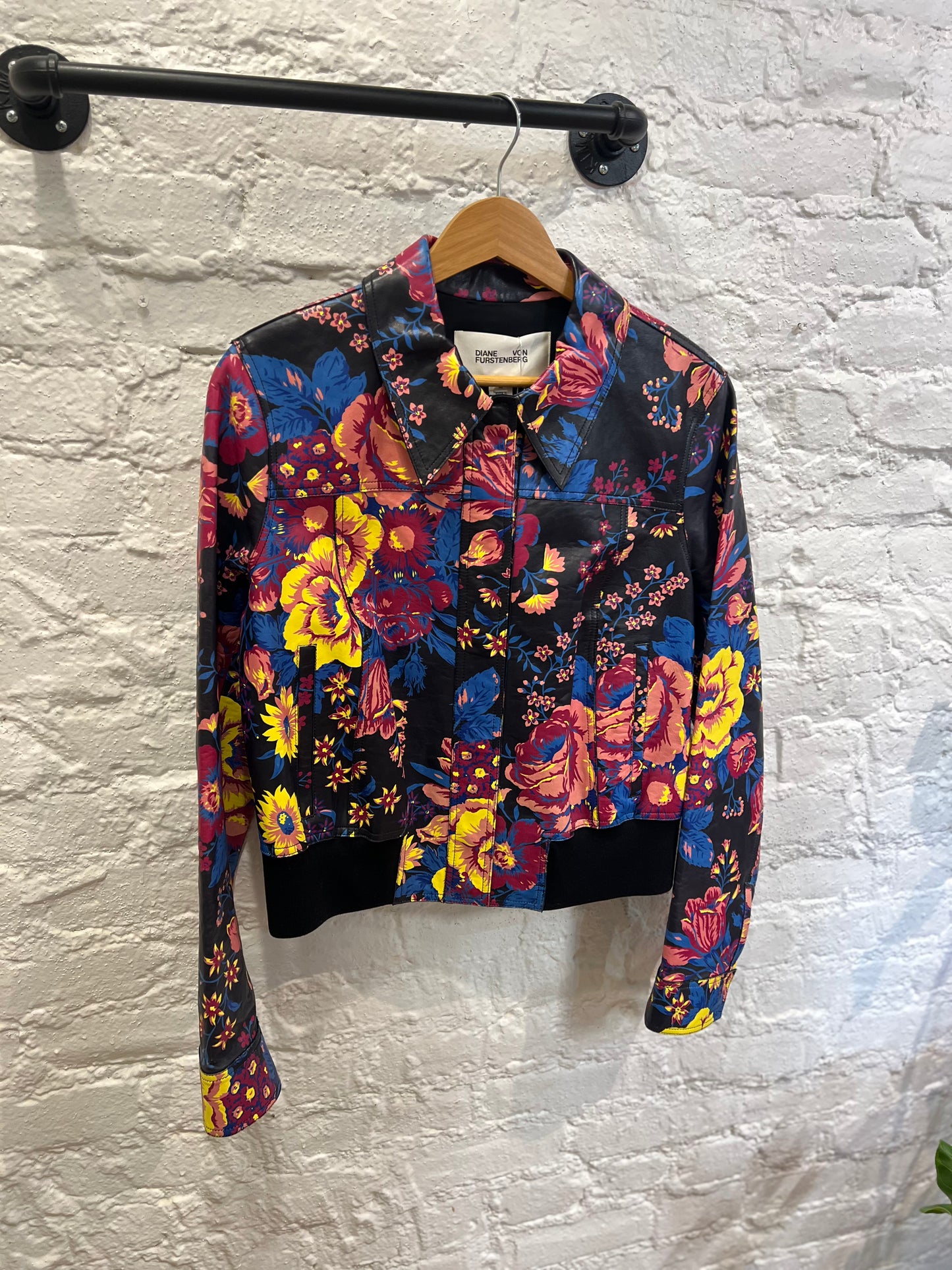 Diane Von Furstenberg Floral Leather Jacket