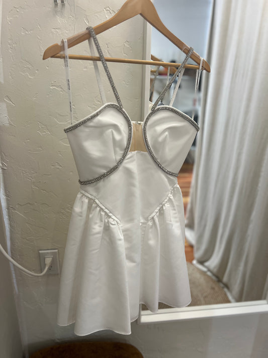 Self-Portrait White Taffeta Flared Mini Dress