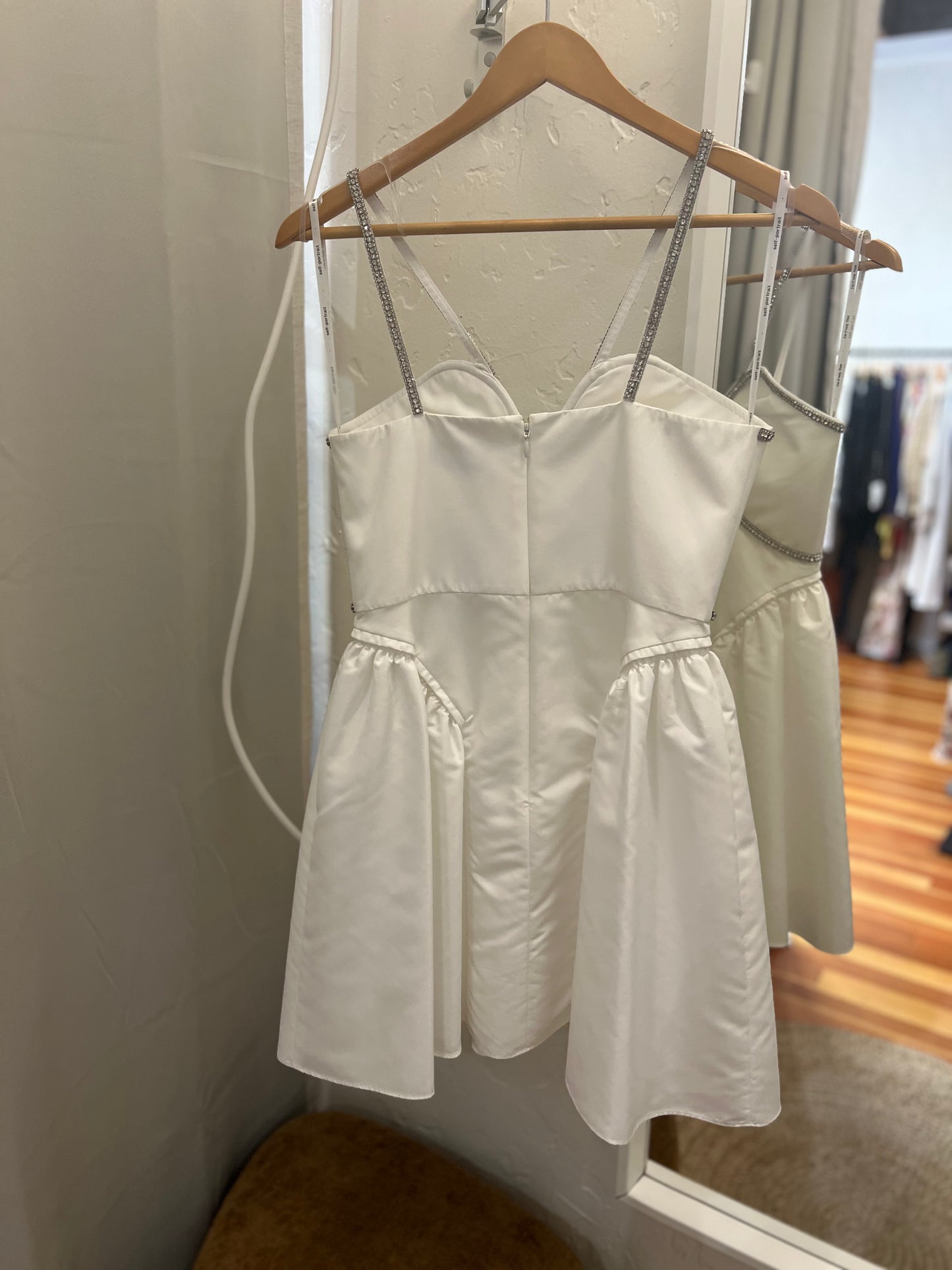 Self-Portrait White Taffeta Flared Mini Dress