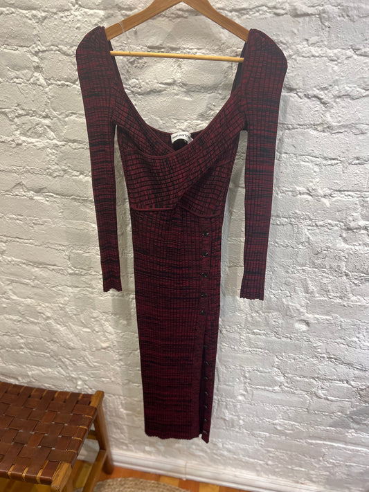 Self-Portrait Burgundy Ribbed Knit Dress