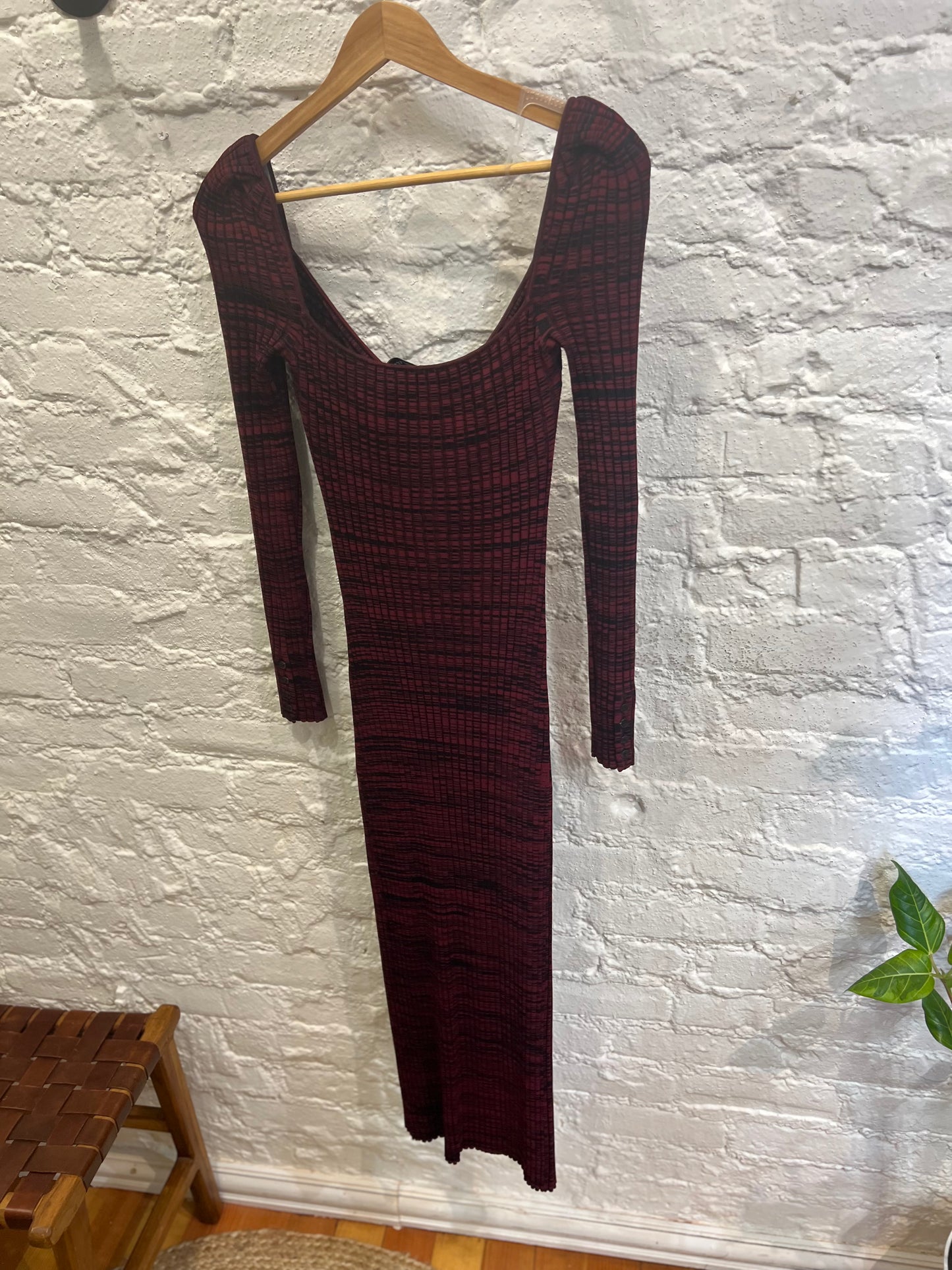 Self-Portrait Burgundy Ribbed Knit Dress