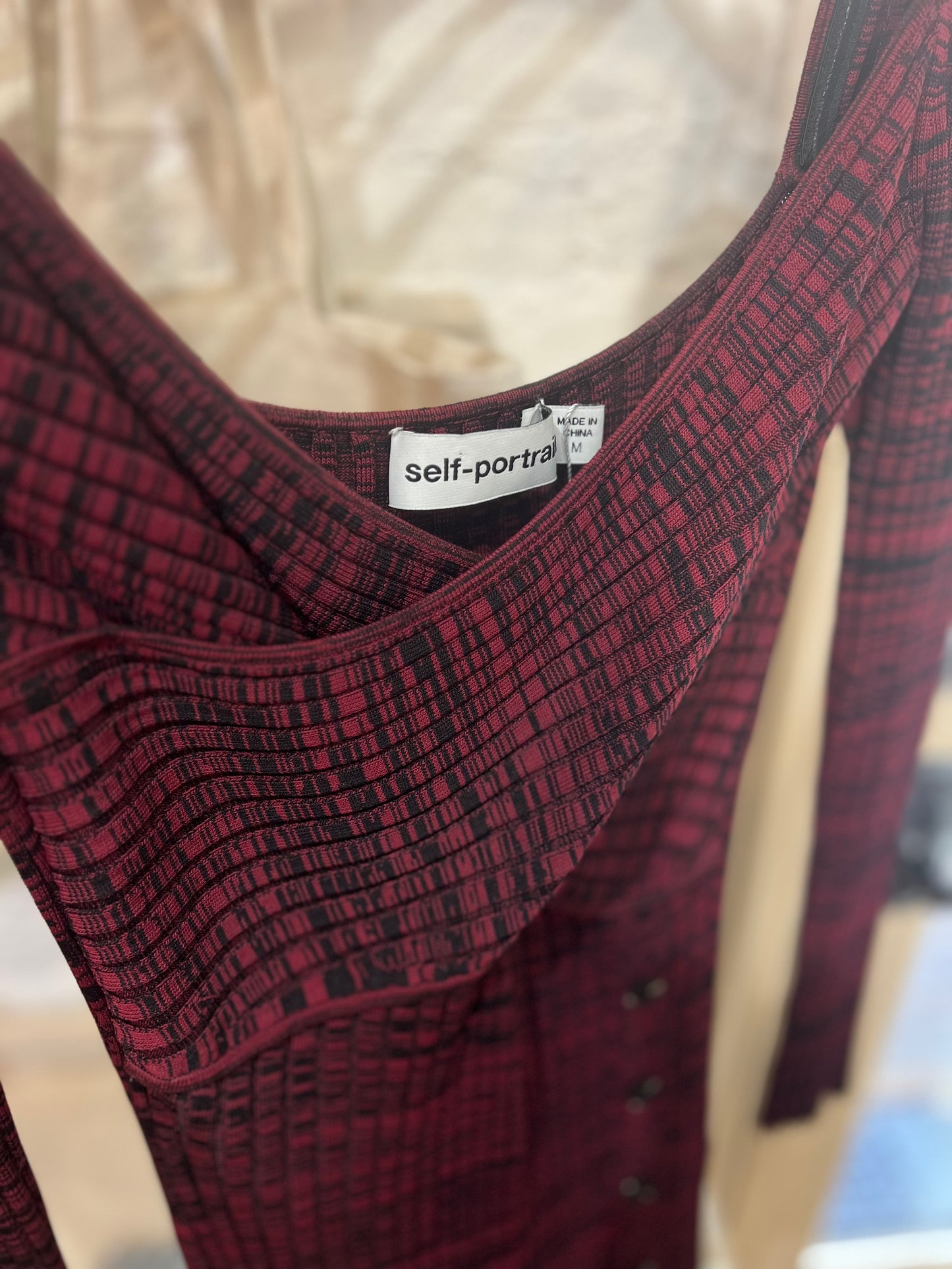 Self-Portrait Burgundy Ribbed Knit Dress