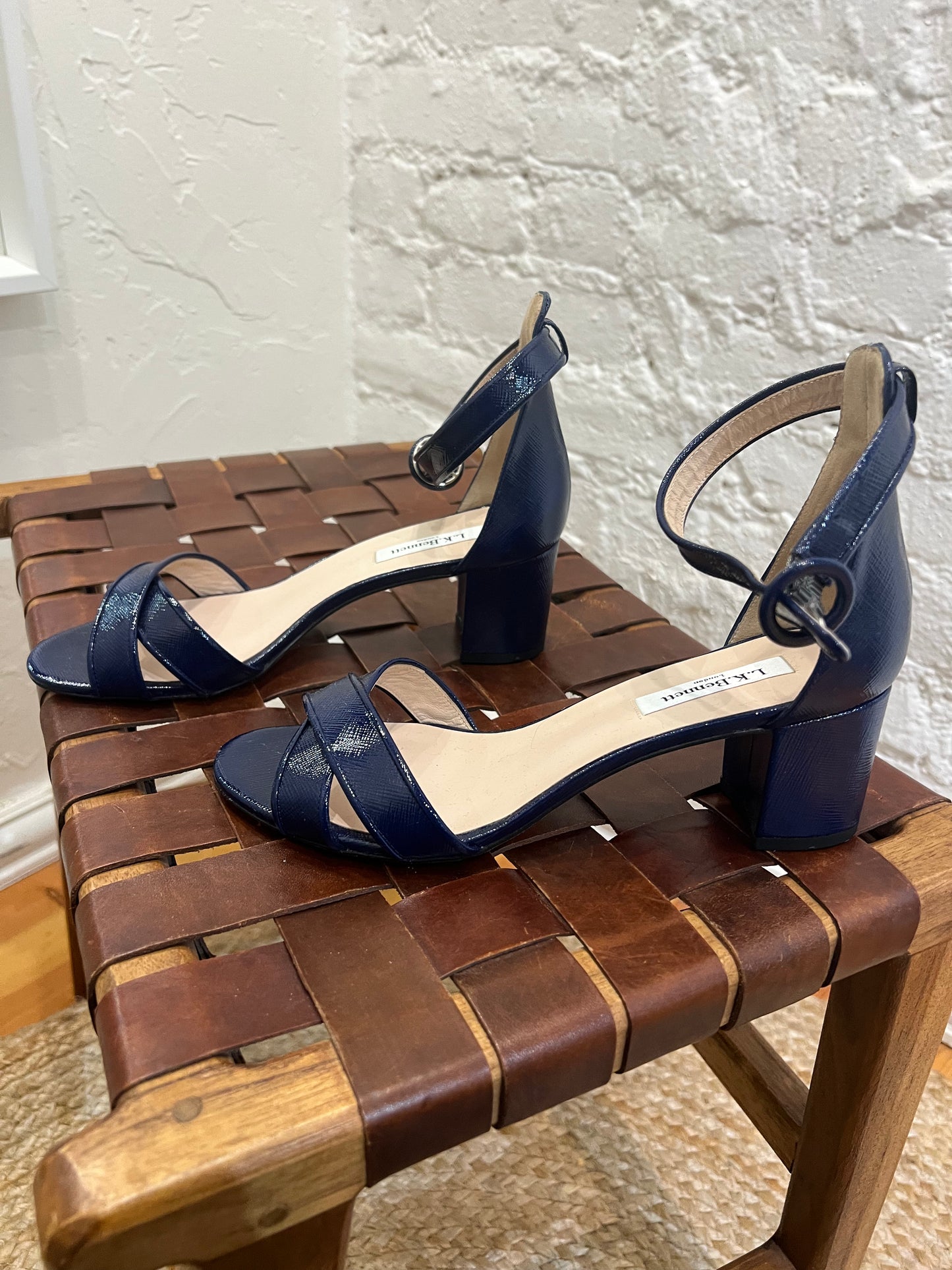 L.K Bennett Sandals ANIKI Navy Patent Leather Block Heel