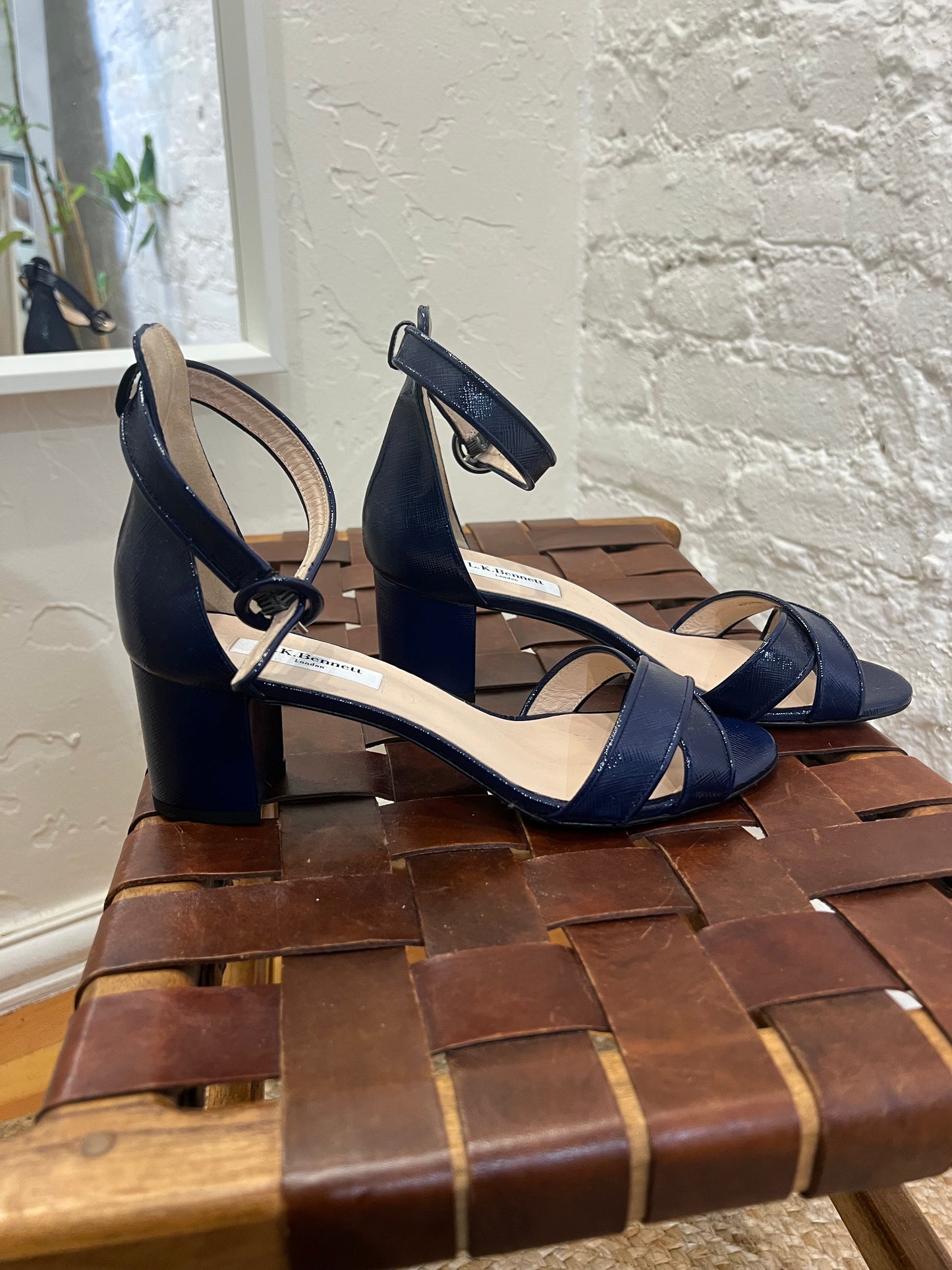 L.K Bennett Sandals ANIKI Navy Patent Leather Block Heel