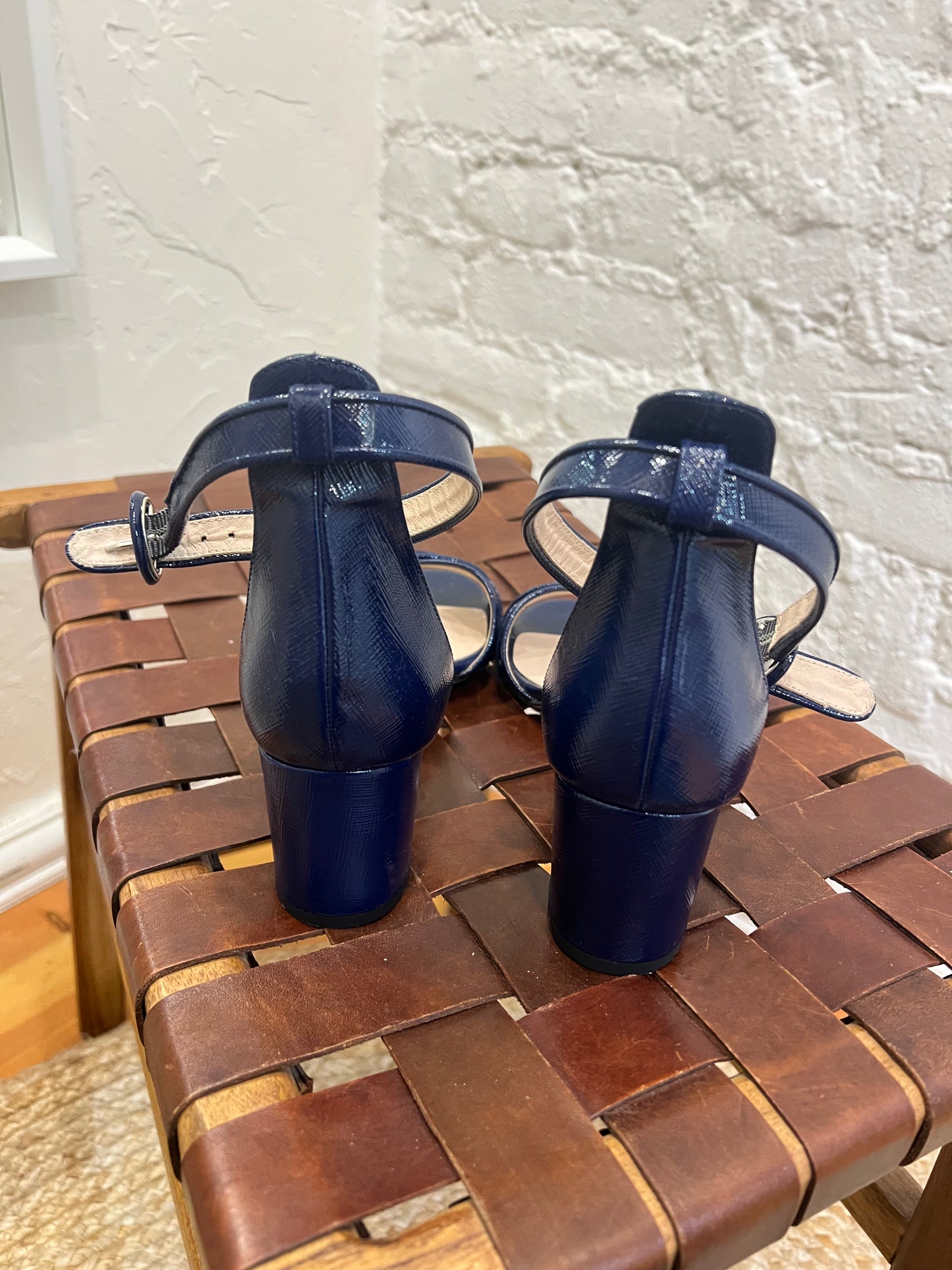 L.K Bennett Sandals ANIKI Navy Patent Leather Block Heel