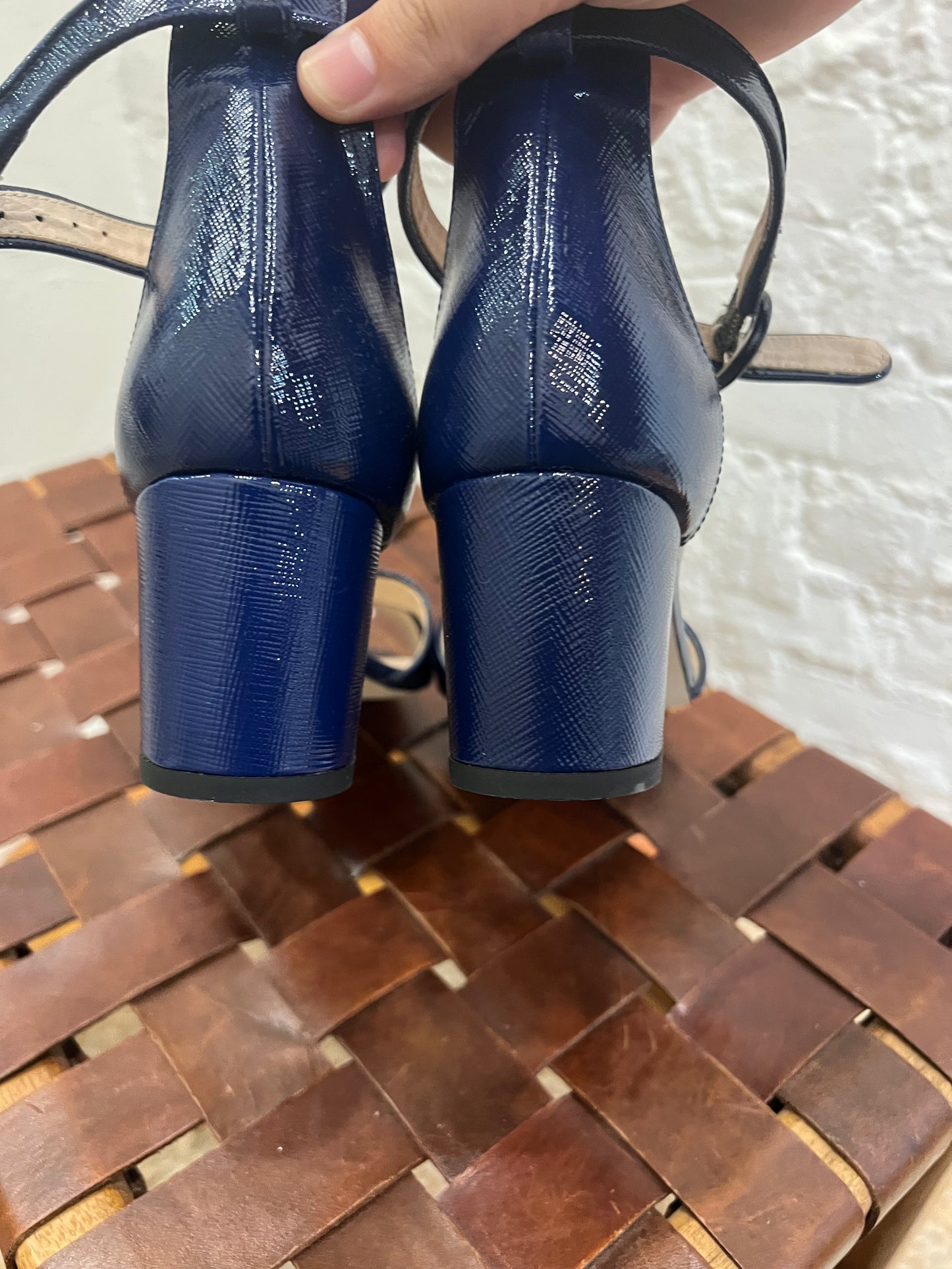 L.K Bennett Sandals ANIKI Navy Patent Leather Block Heel
