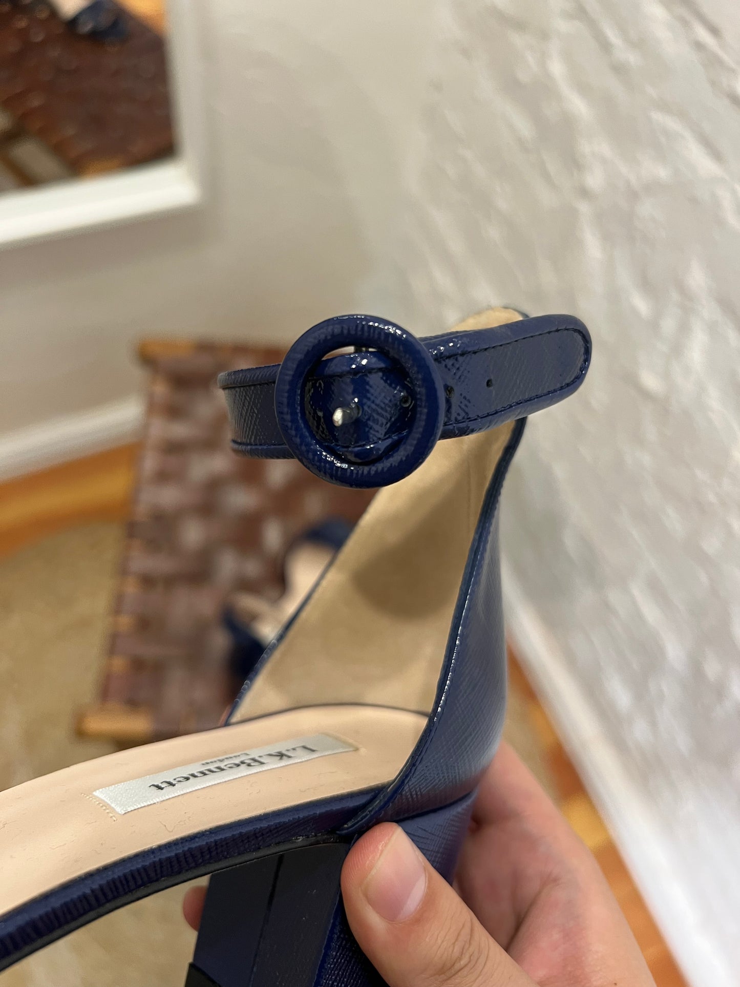 L.K Bennett Sandals ANIKI Navy Patent Leather Block Heel