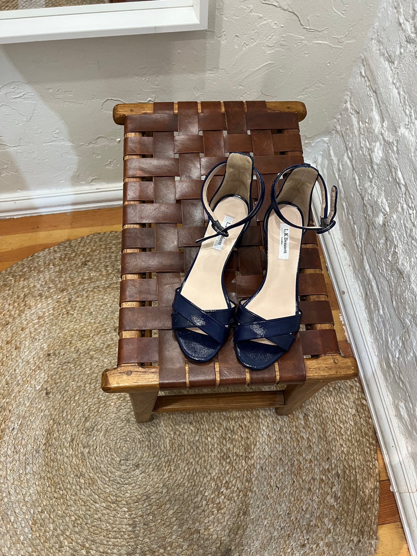 L.K Bennett Sandals ANIKI Navy Patent Leather Block Heel