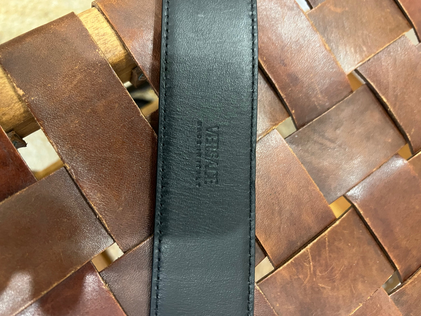 Versace Medusa Embellished Leather Belt