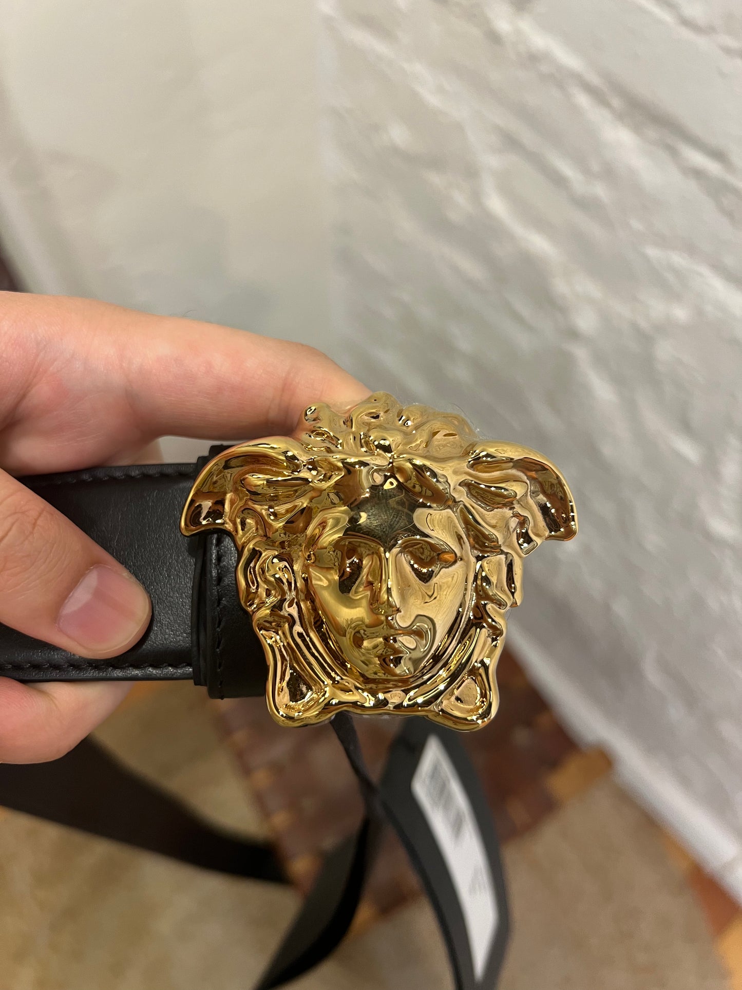 Versace Medusa Embellished Leather Belt