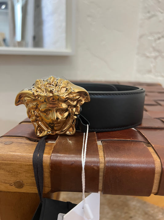 Versace Medusa Leather Belt in Gold