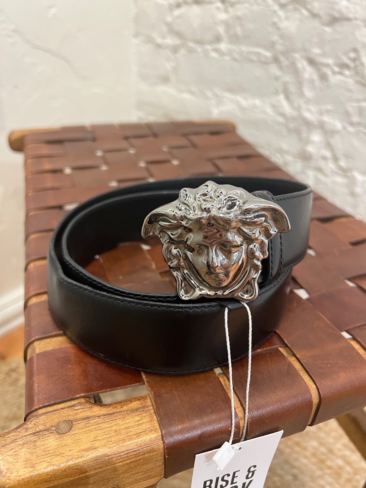 Versace Medusa Leather Belt in Silver