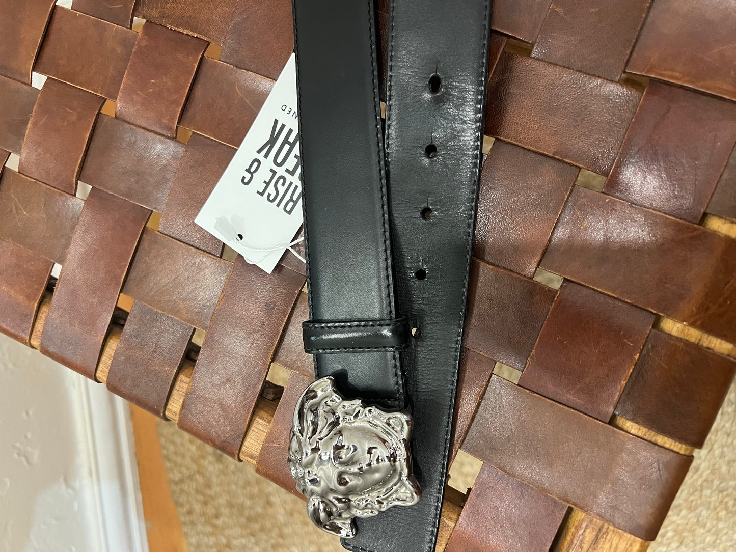 Versace Medusa Leather Belt in Silver