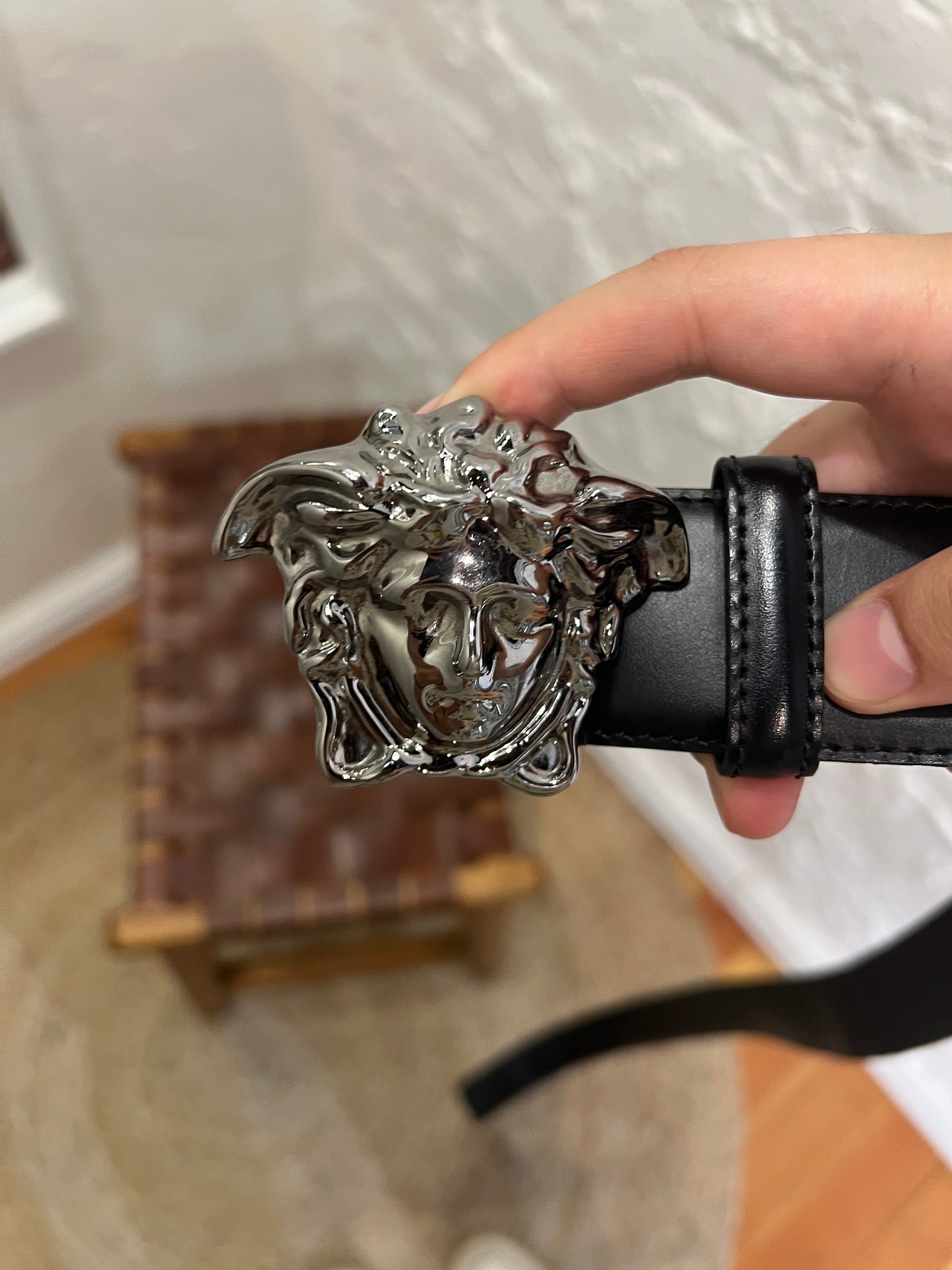 Versace Medusa Leather Belt in Silver
