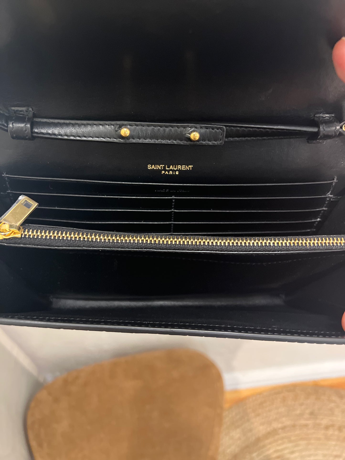 Cassandre Chain Wallet in Crocodile-Embossed Shiny Leather
