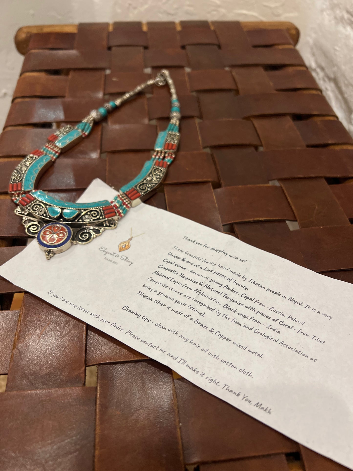 Tibetan Handmade Turquoise and Onyx Necklace