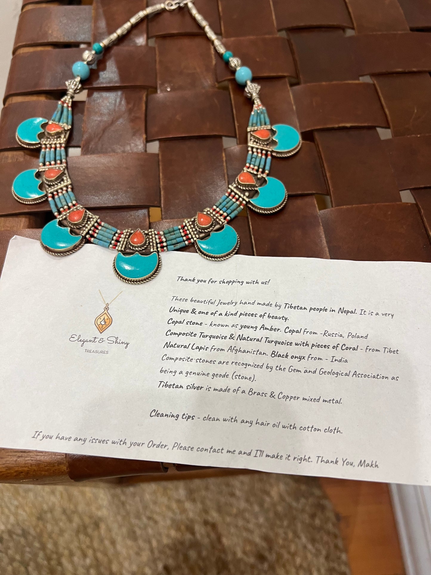 Tibetan Handmade Turquoise and Onyx Necklace