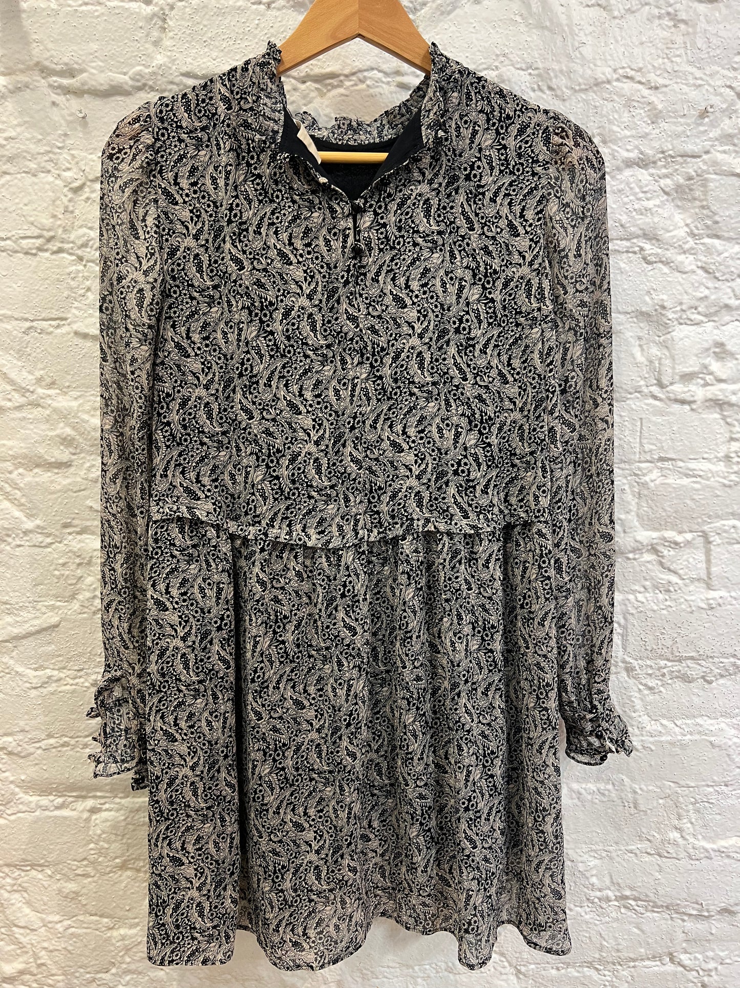 Sezane mock neck black floral dress