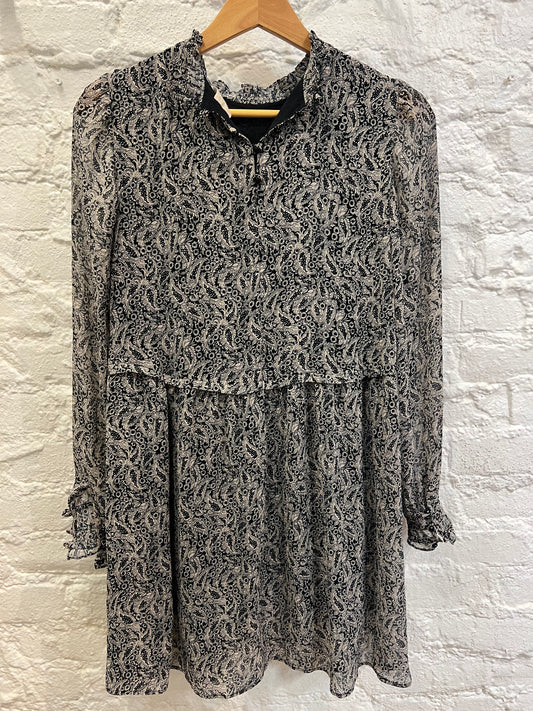 Sezane mock neck black floral dress