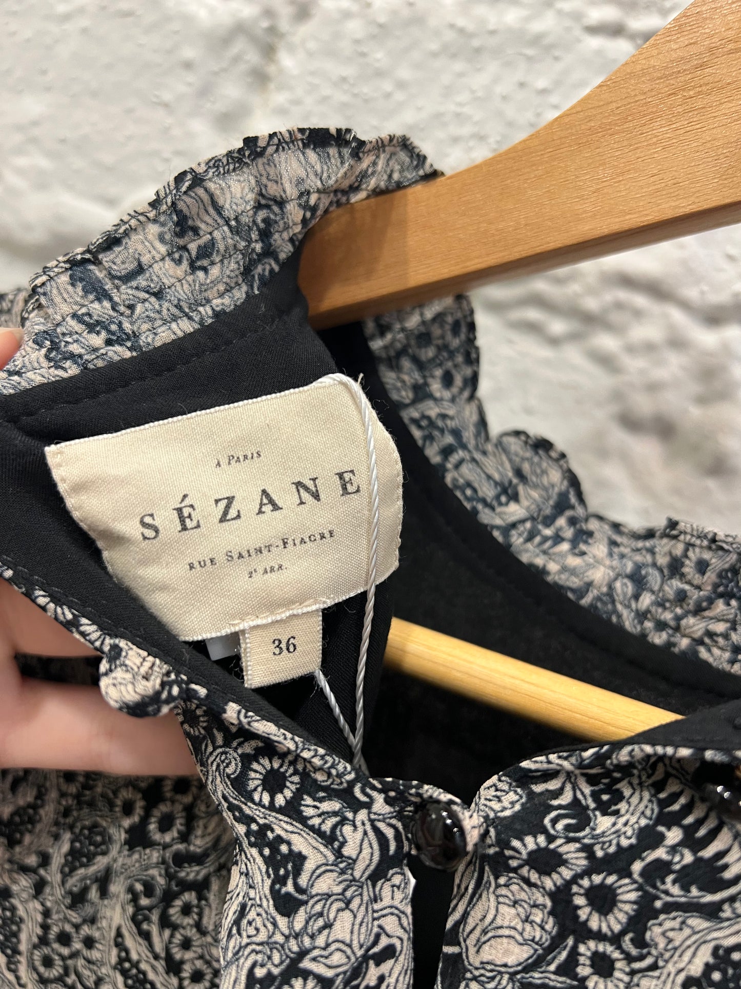 Sezane mock neck black floral dress
