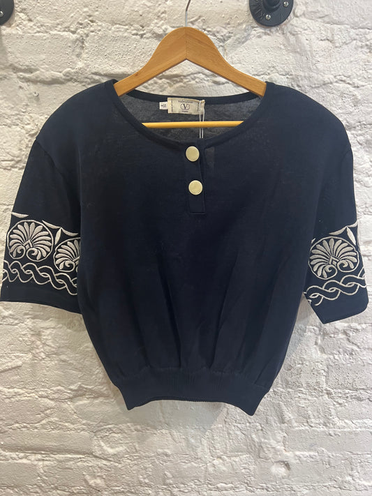 Valentino Studio Vintage navy padded shoulder top