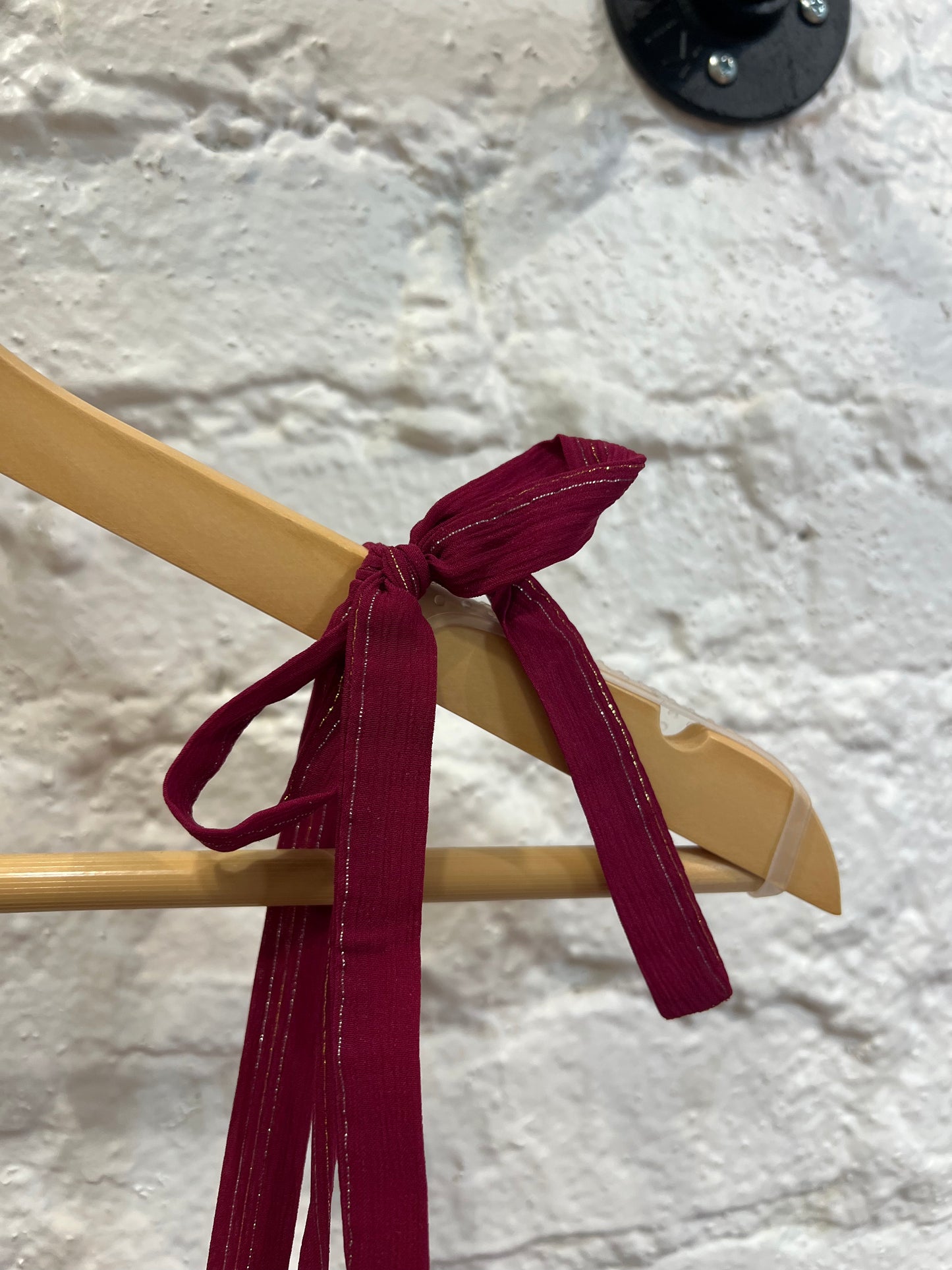Sezane burgundy metallic thread silk dress