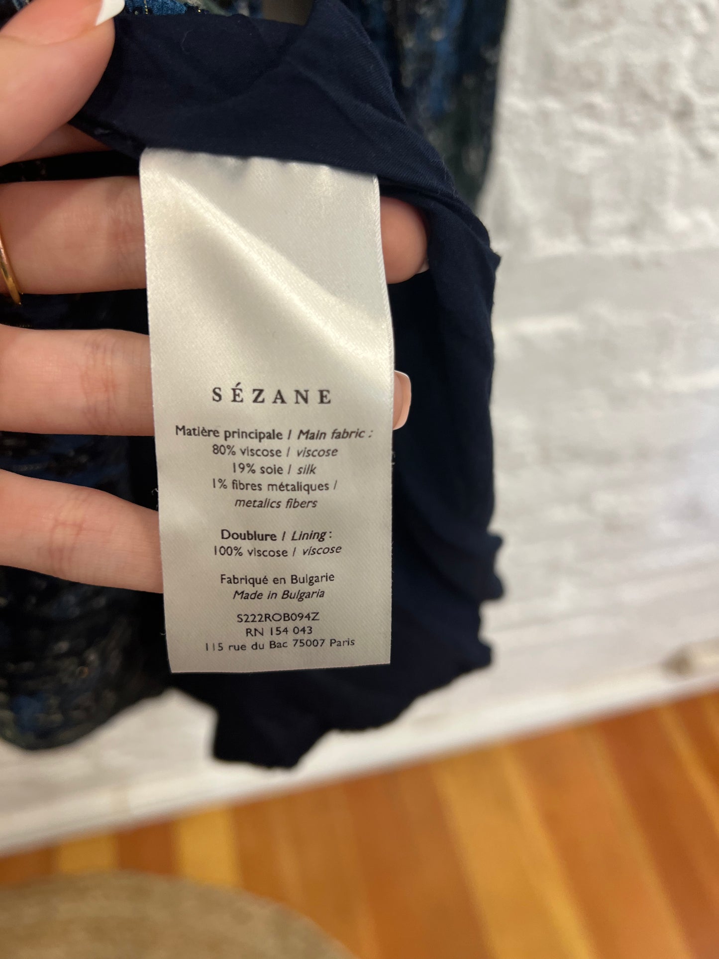 Sezane Joyce navy golden thread dress