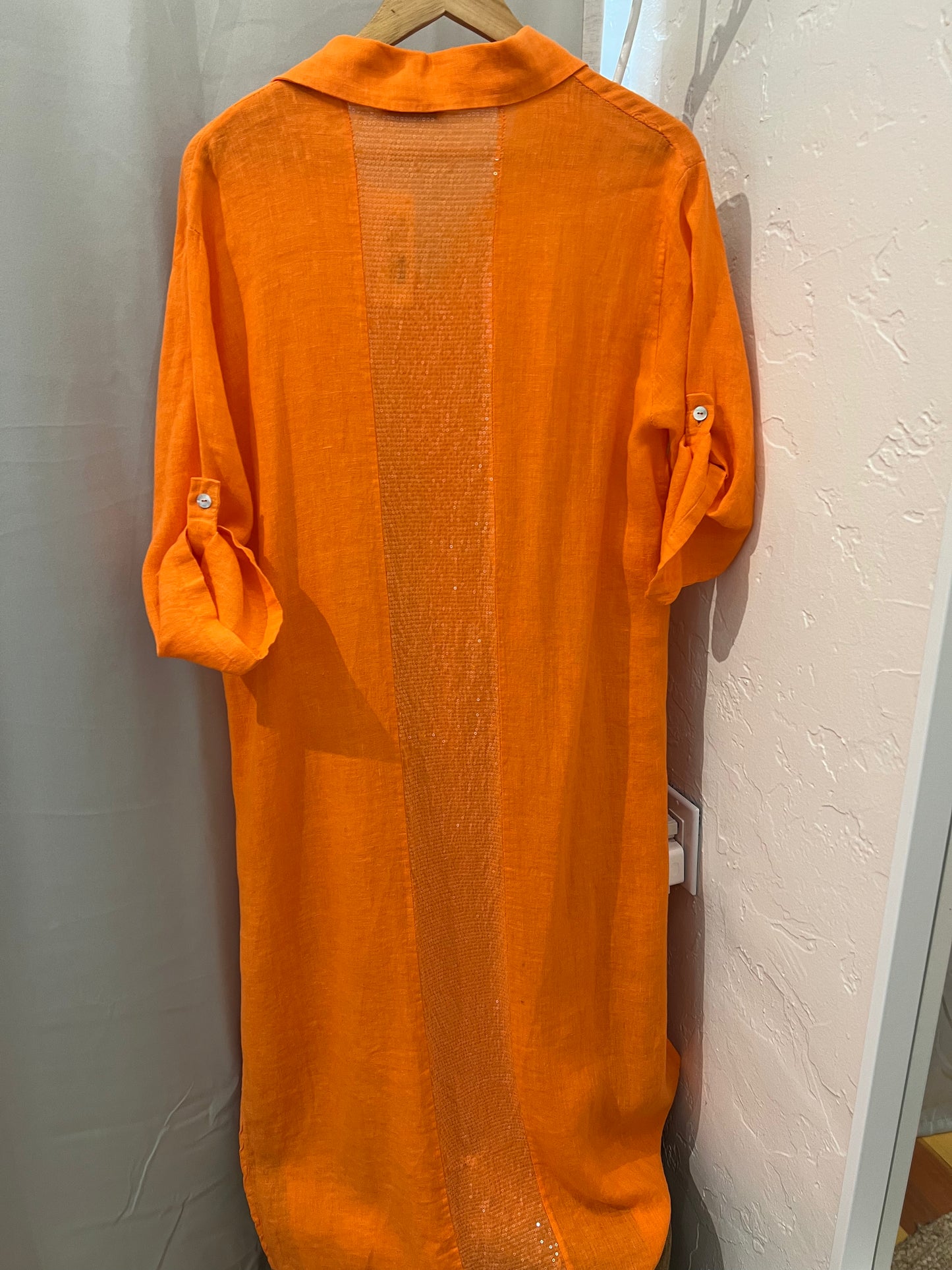 Linen orange sequins button down dress