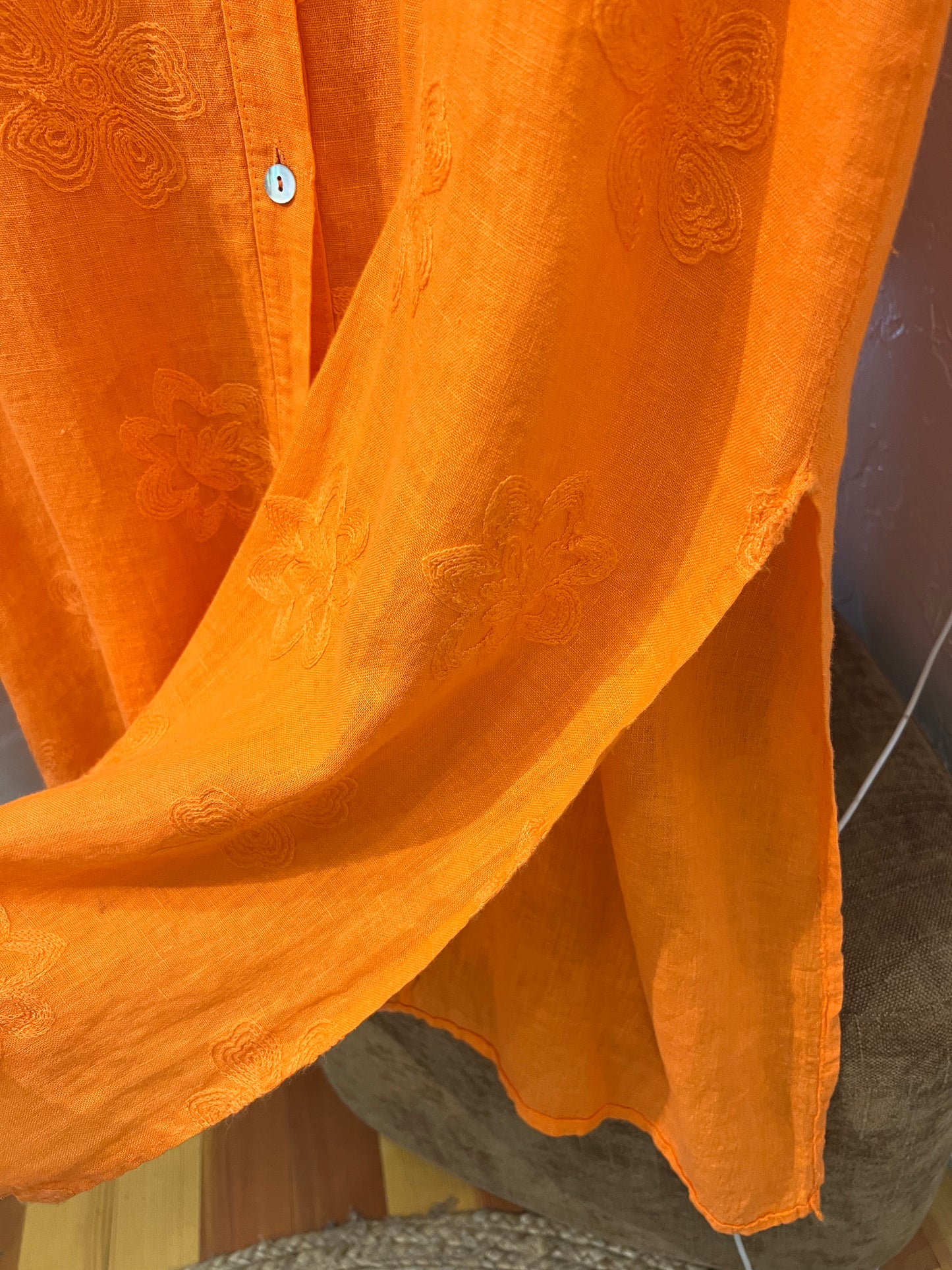 Linen orange sequins button down dress