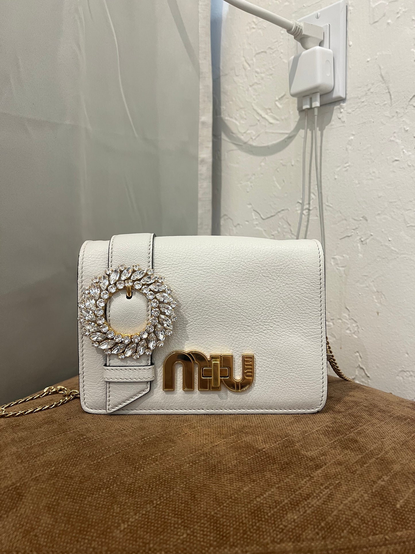 Miu Miu white Madras bag