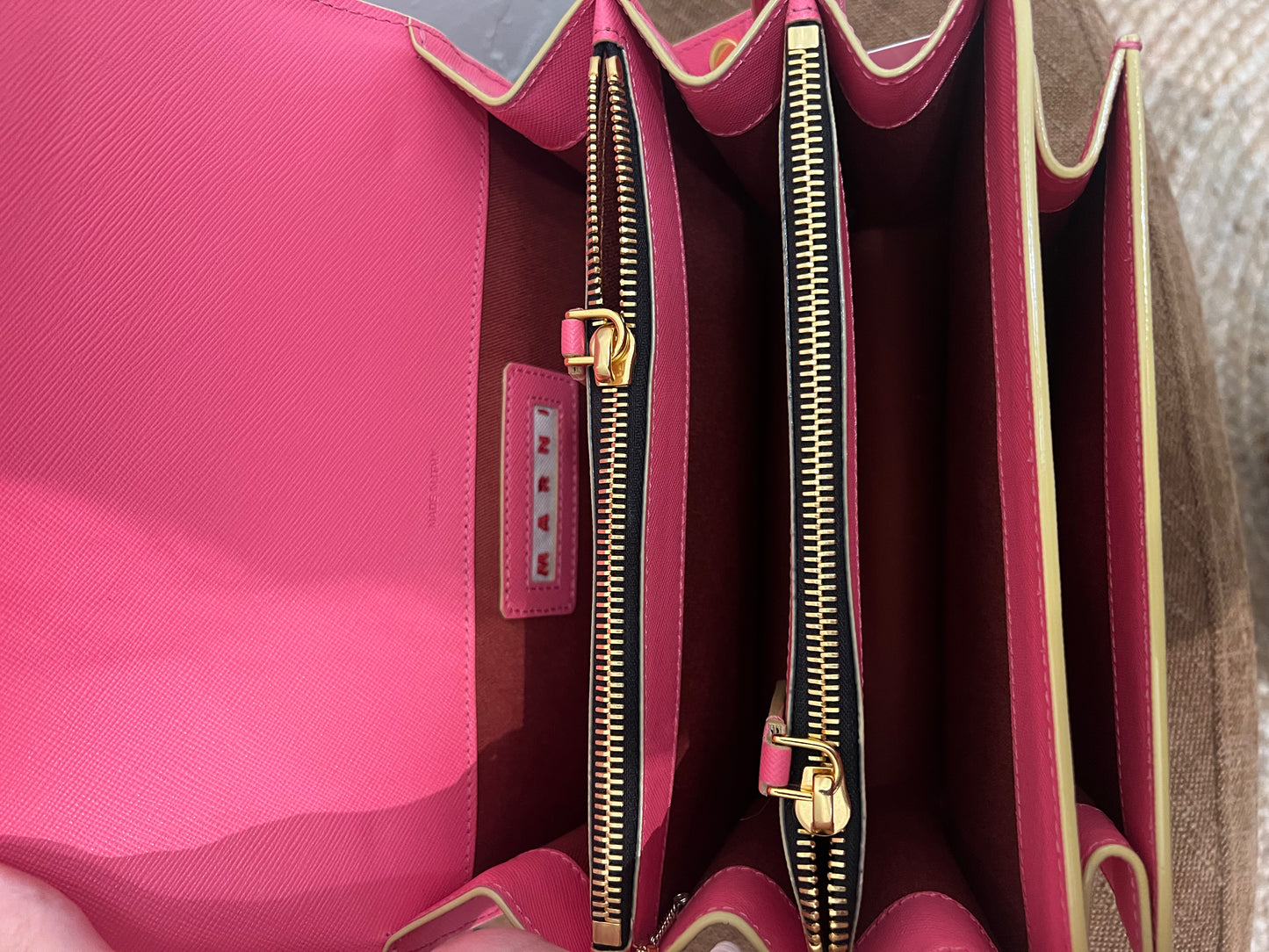 Marni Trunk Leather Crossbody Pink Bag
