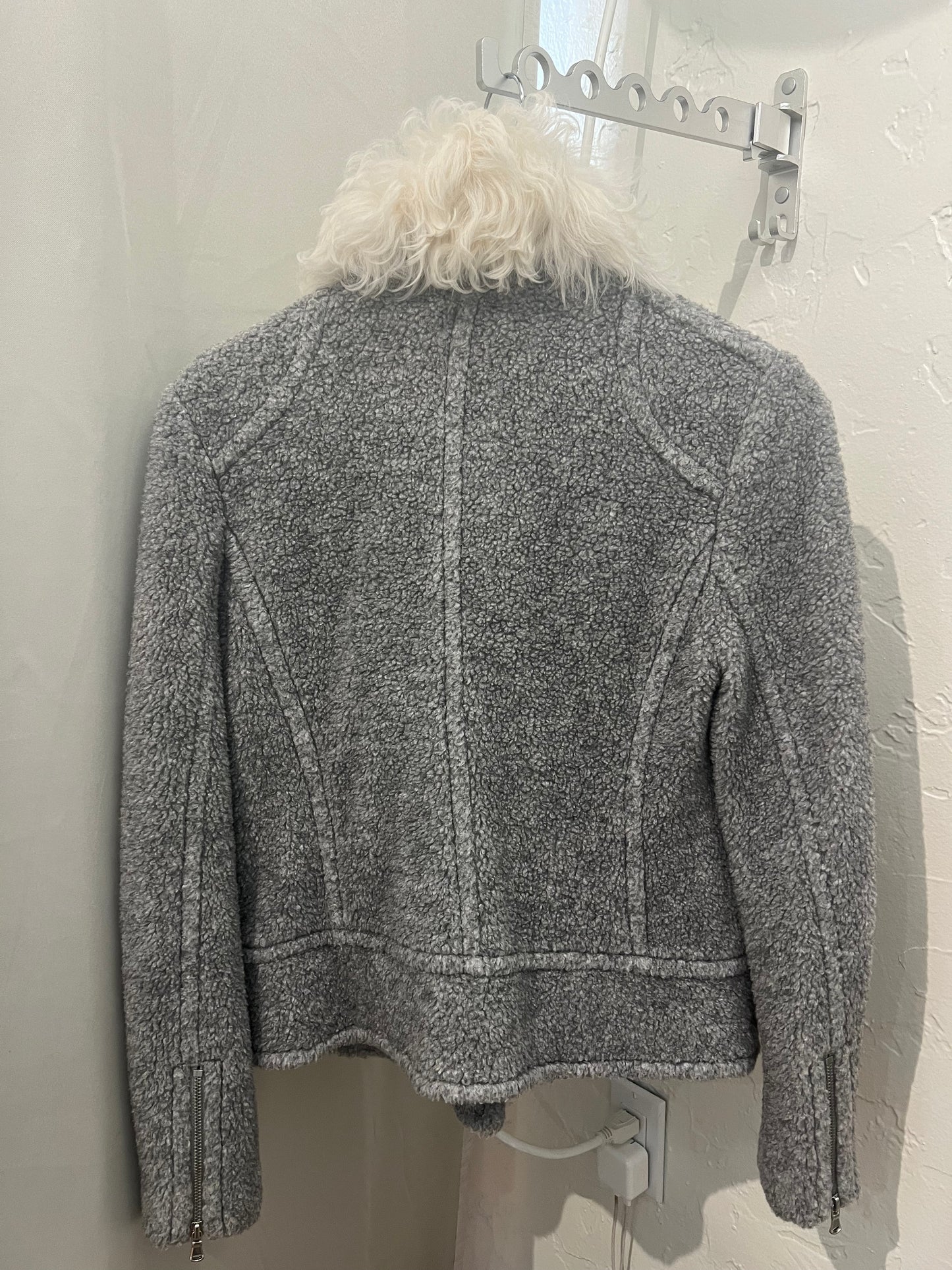 Rebecca Taylor Grey Curly Lamb Shearling Collar Moto Jacket