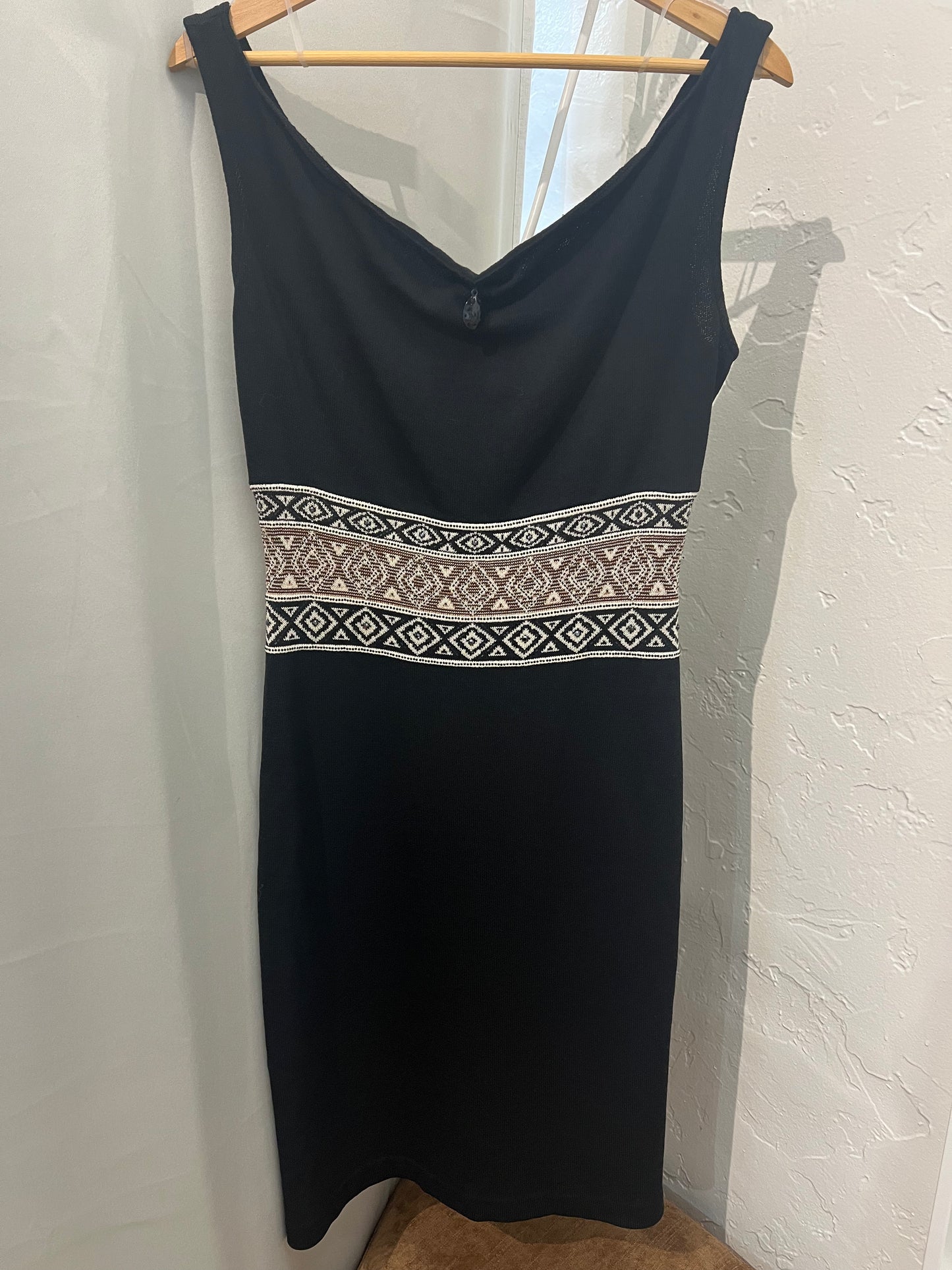 St.John stone embroidered black bodycon dress