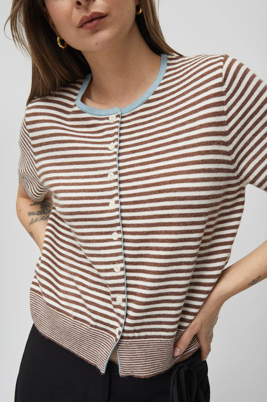 The Faye Cardigan | Brown-Ivory-Blue