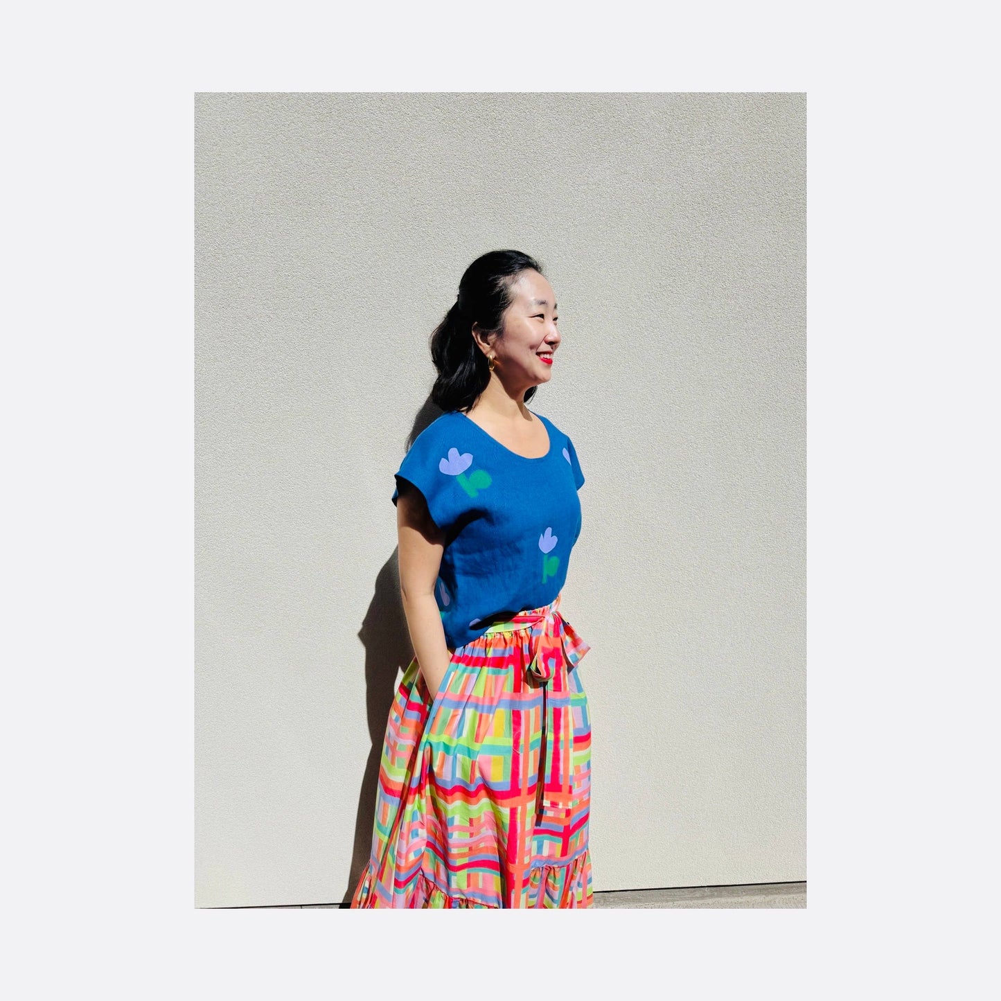 Blue Flower Linen Top