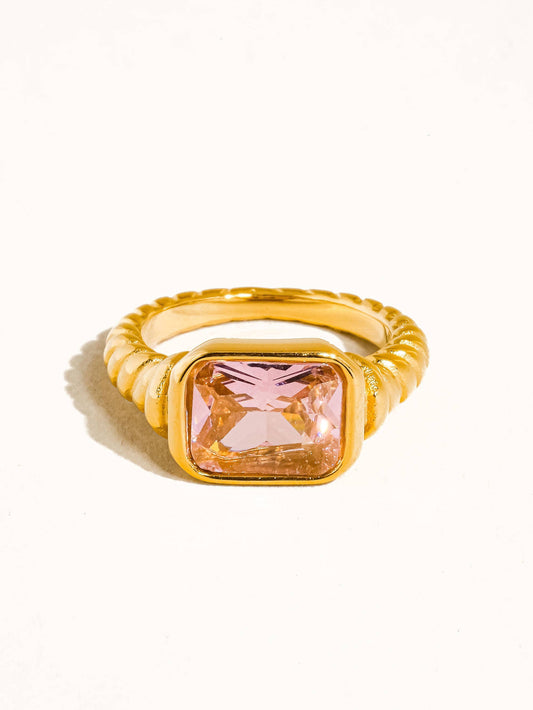 Laverne 18K Gold Non-Tarnish CZ Cocktail Ring: Pink