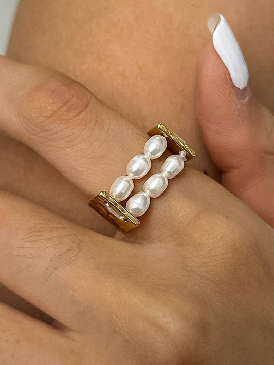 Romane Gold Non-Tarnish Beaded Pearl Ring