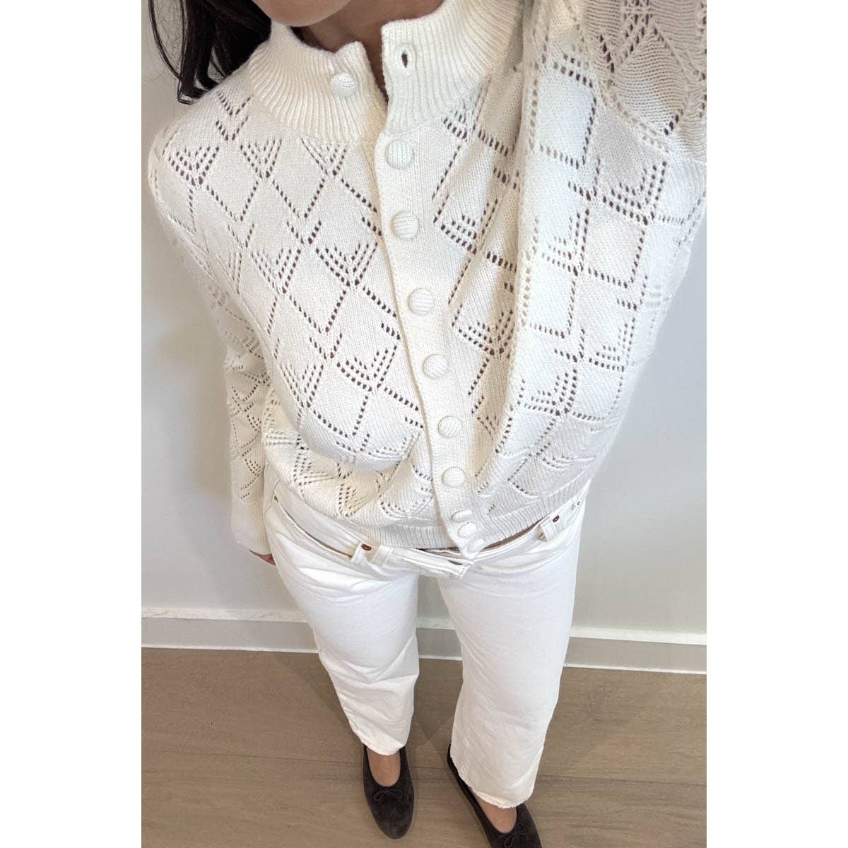 Pointelle Knit Button-Front Cardigan