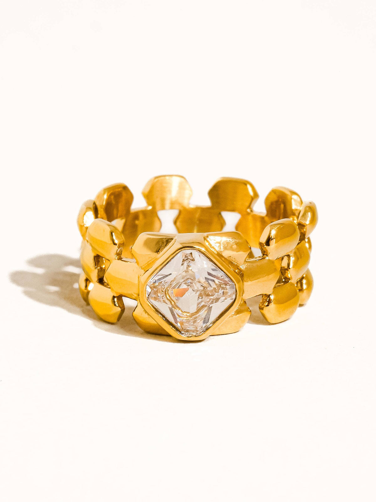 Passage Watchband Ring| Yellow Gold-Clear