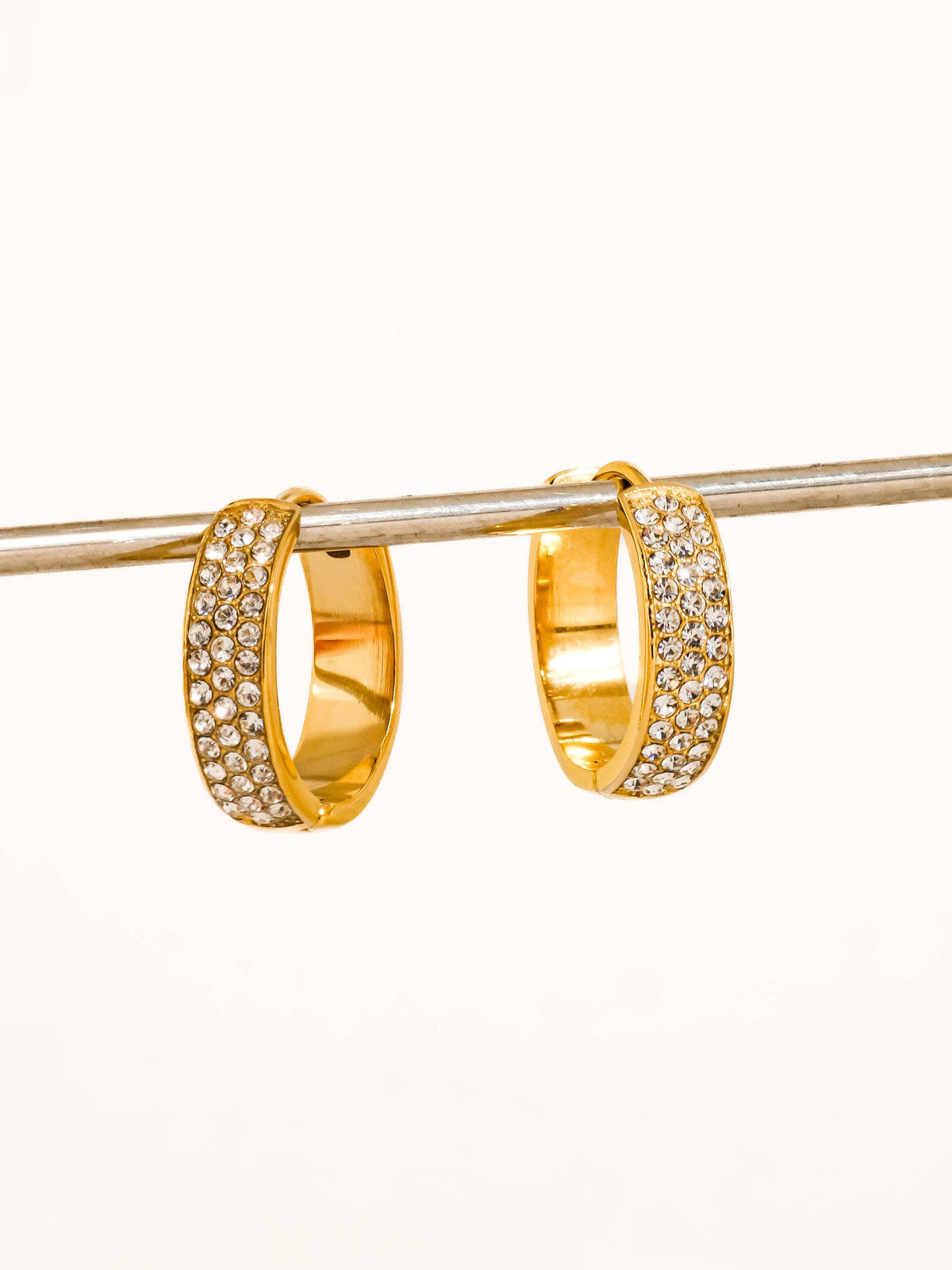 Zephira 18K Gold Non-Tarnish CZ Pave Hoop Earrings: Yellow Gold