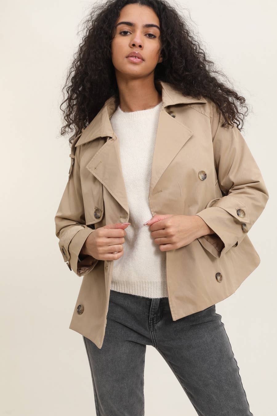 Cropped double-breasted trench coat
