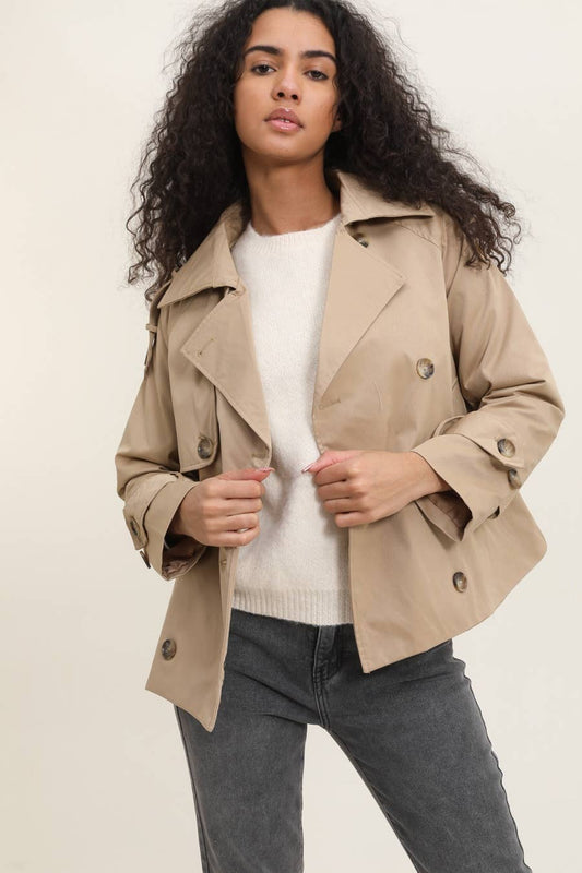 Cropped double-breasted trench coat