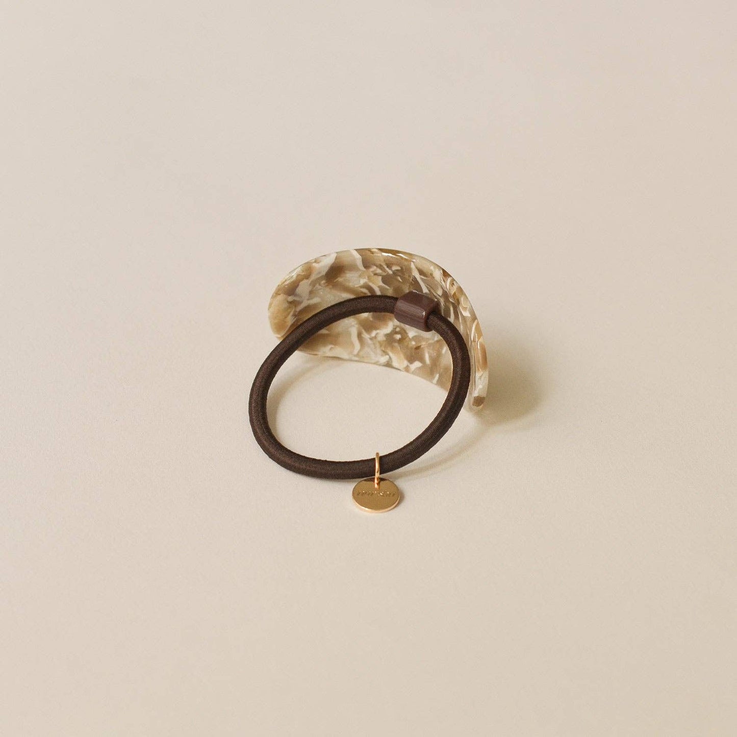 Curved Oval Resin Ponytail Hair Tie | Beige Marble