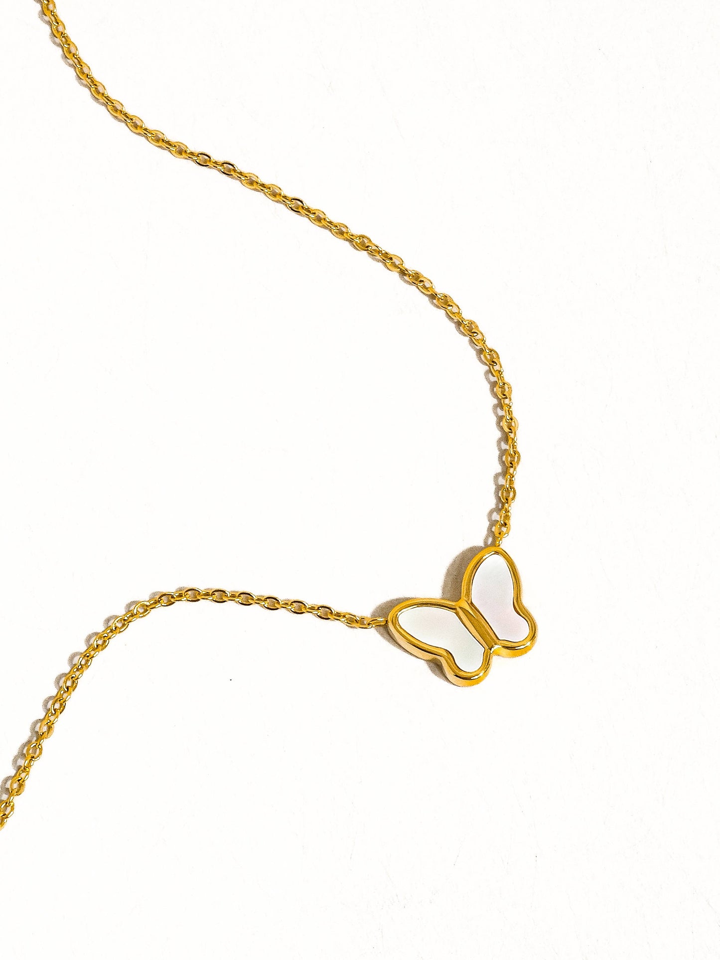 Sandy Non-Tarnish Petite Shell Butterfly Necklace: White