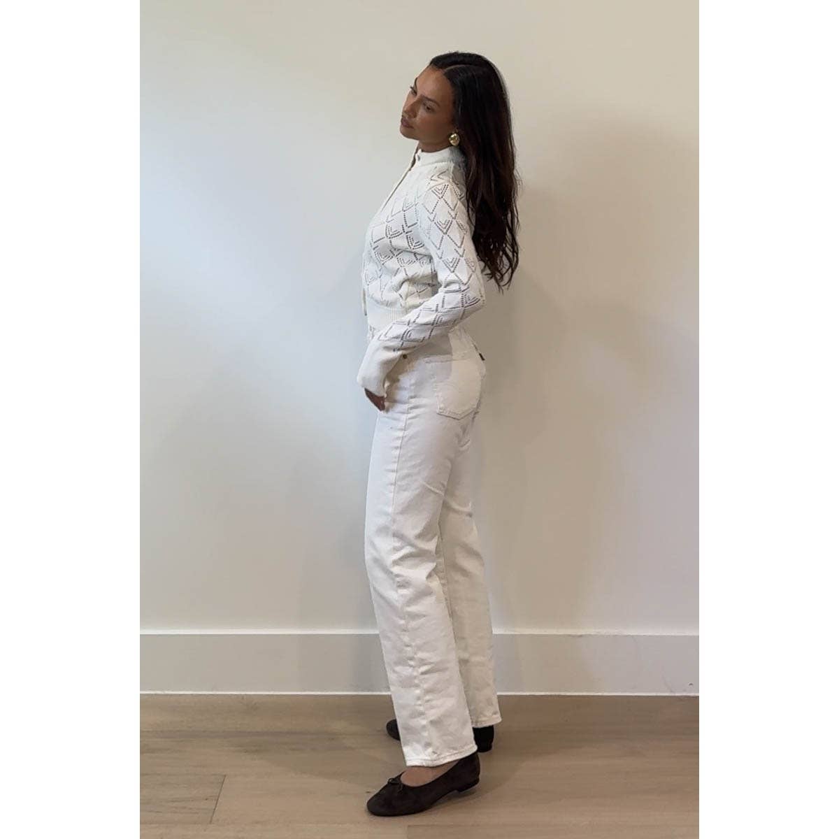 Pointelle Knit Button-Front Cardigan