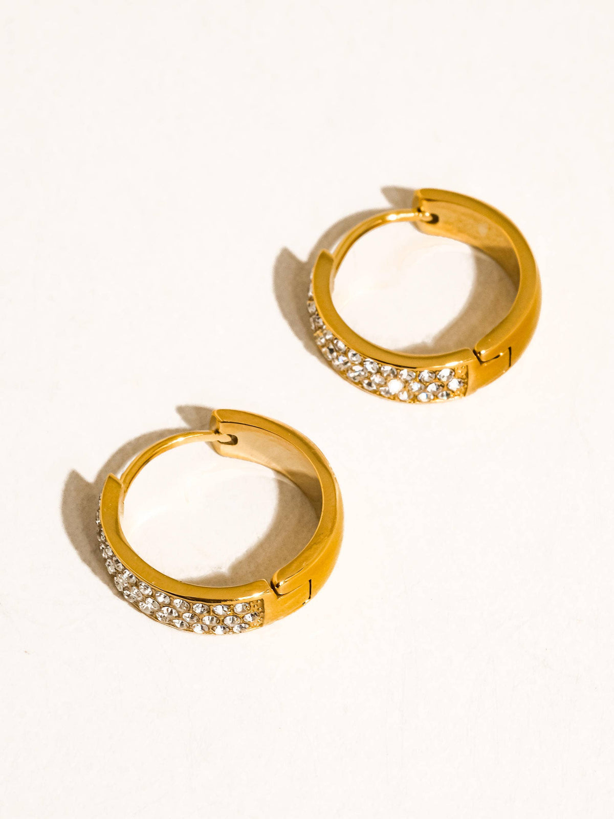 Zephira 18K Gold Non-Tarnish CZ Pave Hoop Earrings: Yellow Gold